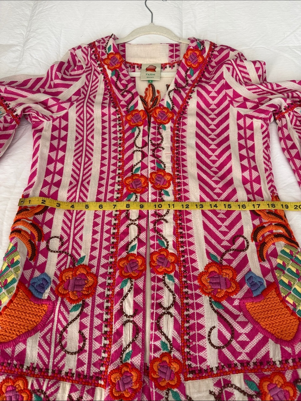 FARM Rio Jacquard Belted Pink Embroidered Pineapple Kimono Jacket Coverup - Picture 10 of 10